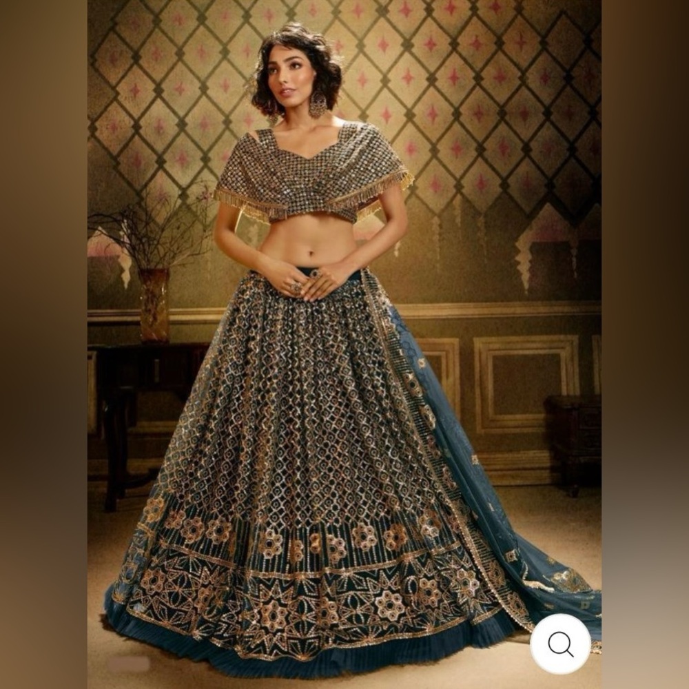 Embroidered Blue Lehenga with Golden Accents